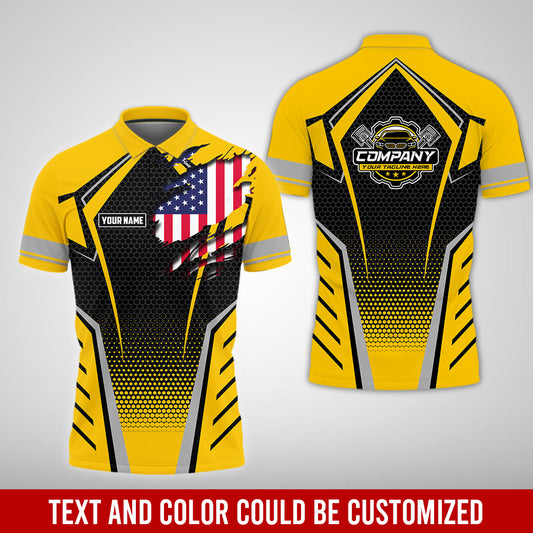 Joycorners Custom Mechanic Shirt with Name, Yellow Garage Uniform, Gift for Car Guys & Technicians, Comfortable Daily Fit, Perfect Garage Apparel PT2609