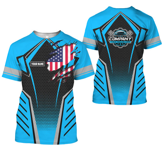 Joycorners Custom Mechanic Shirt with Name, Blue Garage Uniform, Gift for Car Guys & Technicians, Comfortable Daily Fit, Perfect Garage Apparel PT2609