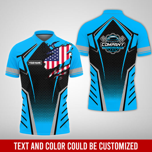 Joycorners Custom Mechanic Shirt with Name, Blue Garage Uniform, Gift for Car Guys & Technicians, Comfortable Daily Fit, Perfect Garage Apparel PT2609