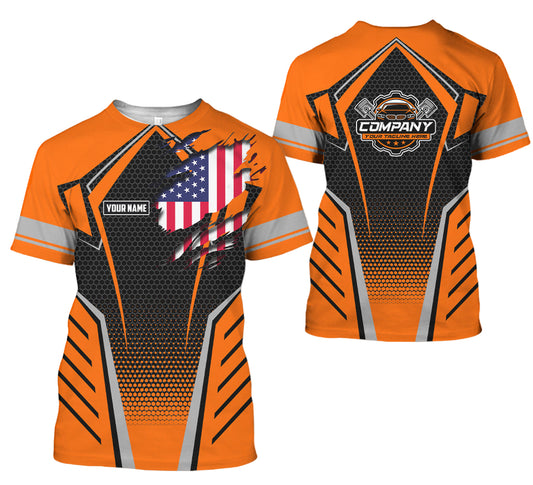 Joycorners Custom Mechanic Shirt with Name, Orange Garage Uniform, Gift for Car Guys & Technicians, Comfortable Daily Fit, Perfect Garage Apparel PT2609
