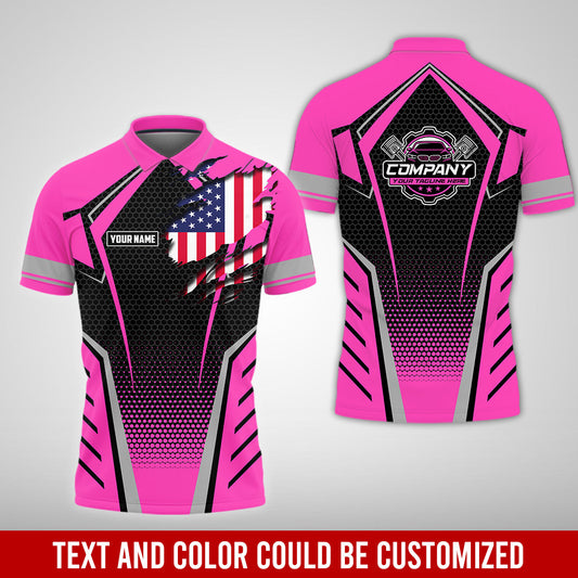 Joycorners Custom Mechanic Shirt with Name, Pink Garage Uniform, Gift for Car Guys & Technicians, Comfortable Daily Fit, Perfect Garage Apparel PT2609