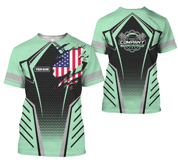 Joycorners Custom Mechanic Shirt with Name, Seafoam Garage Uniform, Gift for Car Guys & Technicians, Comfortable Daily Fit, Perfect Garage Apparel PT2609