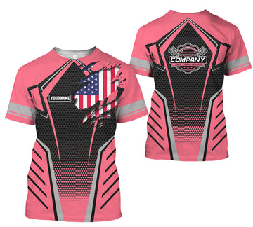 Joycorners Custom Mechanic Shirt with Name, Neon Pink Garage Uniform, Gift for Car Guys & Technicians, Comfortable Daily Fit, Perfect Garage Apparel PT2609
