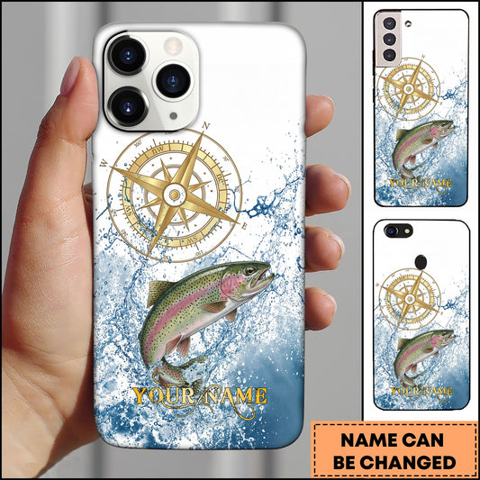 Joycorners Trout Fishing Golden Compass Water Splash Personalized Name 3D Phone Case