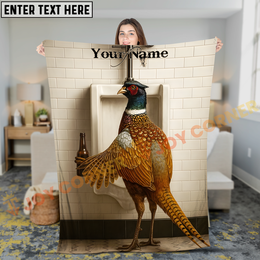 Joycorners Funny Pheasant Bird Drinking Beer at Bathroom Urinal Personalized 3D Blanket
