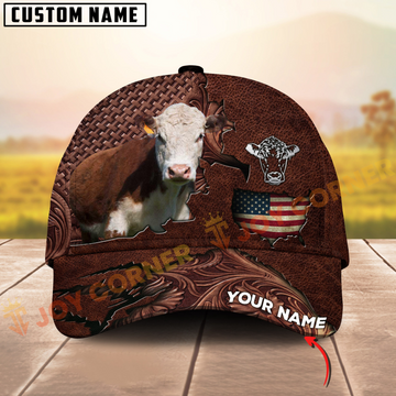 Joycorners Hereford USA Map Leather Pattern Personalized Name 3D Cap