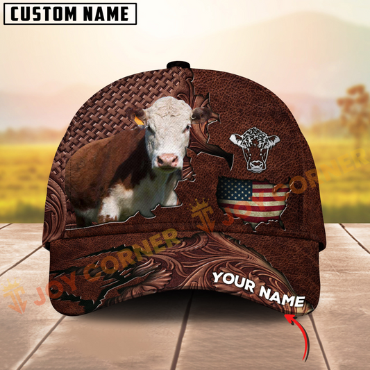 Joycorners Hereford USA Map Leather Pattern Personalized Name 3D Cap