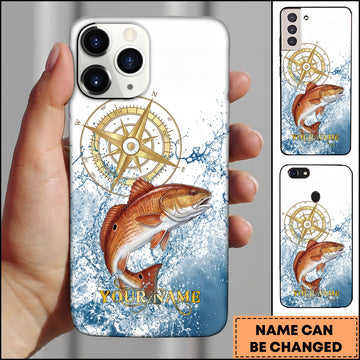 Joycorners Redfish Fishing Golden Compass Water Splash Personalized Name 3D Phone Case