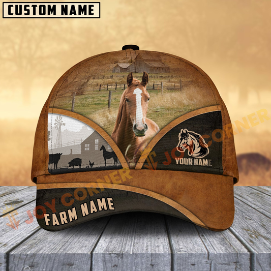 Joycorners Horse Farm Country Customized Name Brown Leather Pattern Cap