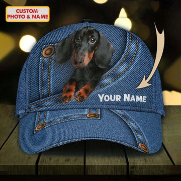 Joycorners Dachshund Jeans Pattern Customized Name And Dog Cap