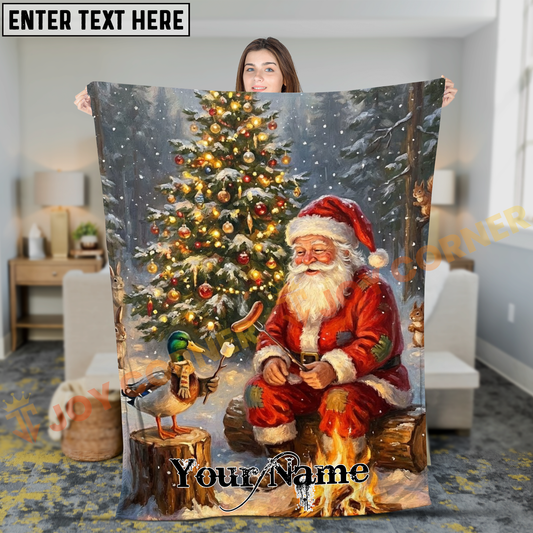 Joycorners Cute Santa Claus and Mallard Duck Roasting Marshmallows Personalized 3D Blanket