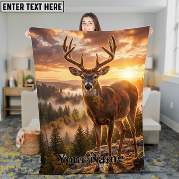 Joycorners Proud Whitetail Buck Rocky Mountain Sunset Personalized 3D Blanket