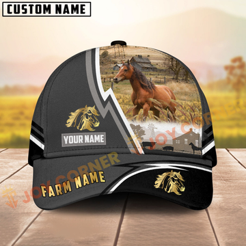 Joycorners Horse Black White Country Customized Name Brown Leather Pattern Cap