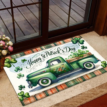 Joycorners St Patrick's Day Doormat, Tractor Full Of Clovers, Doormat For Home Decor Housewarming Gift, Patricks Day Welcome Mat Gift LM0210