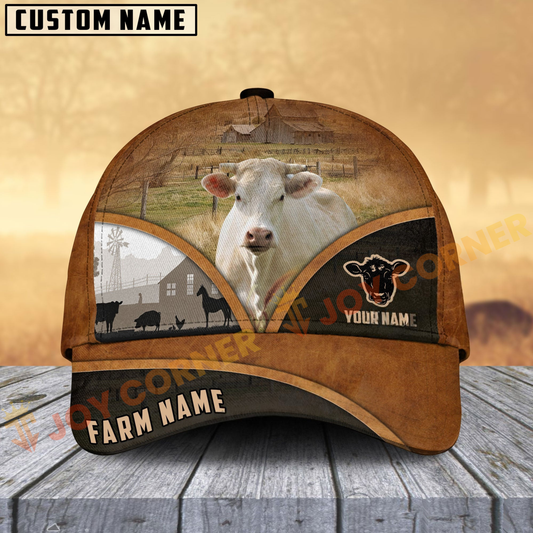 Joycorners Charolais Farm Country Customized Name Brown Leather Pattern Cap