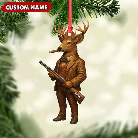 Joycorners Personalized Acrylic Deer Hunter Christmas Ornament – Custom Name Rustic Hunting Lodge Decor MT1111