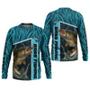 Joycorners Teal Blue Tournament Fishing Shirts, SPF Long Sleeve Shirts, Fishing Shirts For Men