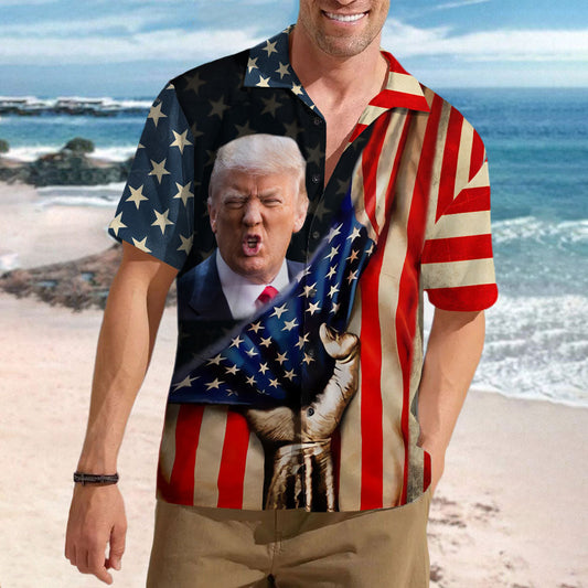 Joycorner  Funny Donald Trump Photo Hawaiian Shirt