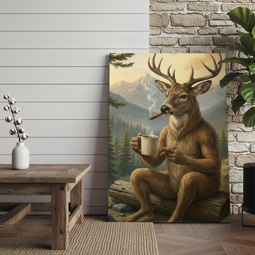 Joycorner Relaxing Deer Coffee and Cigar Mountain View Canvas