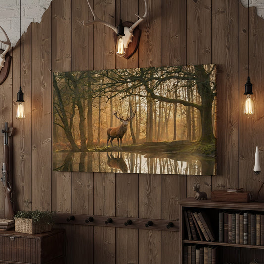 Joycorner Majestic Deer Misty Forest Reflection Landscape Canvas