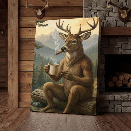Joycorner Relaxing Deer Coffee and Cigar Mountain View Canvas