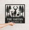 Maxcorners Personalized Deer Family Metal Sign WITH LED/WITHOUT LED, Rustic Cabin Wall Decor, Wildlife Hunting Lodge Name Sign MT0110
