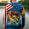 Joycorners Hooked On Freedom Patriotic Fishing Shirt, Largemouth Bass Fishing SPF Shirt For Men, Men's Fishing Shirt