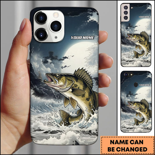 Joycorners Walleye Fishing Moon Ocean Splash Personalized Name Phone Case