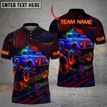 Joycorners Monster Truck Neon Splash Colors Personalized Name 3D Unisex Shirt