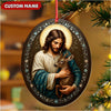Joycorners Custom Jesus Holding Deer Christmas Ornament, Personalized Name Christian Tree Decoration, Religious Woodland Gift for Faith Family MT2411