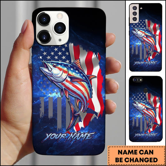 Joycorners Tuna Patriotic American Flag Galaxy Blue Art Personalized Name Phone Case