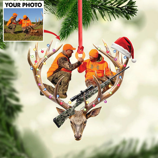Joycorners Personalized Hunting Aclyric Christmas Ornament – Custom Photo Deer Antler Gift for Hunters MT1111
