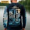 Joycorners Never Give Up On Your Dreams Funny Skeleton Fishing UPF Shirts, Fishing Gifts For Men, Men's Fishing Shirt