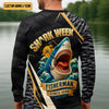 Joycorners Shark Week Hexagon Pattern Black Fishing Shirt, SPF Shirt For Men, Men's Fishing Shirt