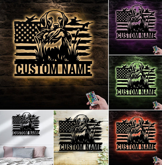 Maxcorners Personalized Hunting Dog Metal Sign WITH LED/WITHOUT LED - Duck Retriever Wall Decor MT0110