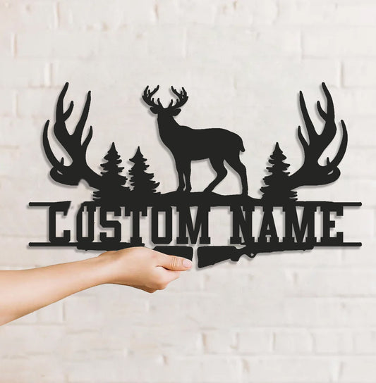 Maxcorners Personalized Deer Antler Metal Sign WITH LED/WITHOUT LED Light Custom Name Forest Wall Art Hunter Gift Rustic Cabin Decor MT0110