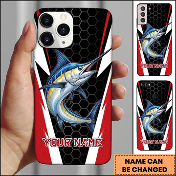 Joycorners Marlin Honeycomb Pattern Red White Sport Design Personalized Name Phone Case