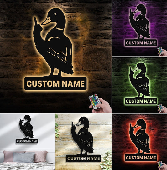 Maxcorners Personalized Funny Duck Metal Sign WITH LED/WITHOUT LED, Unique Hunting Cabin Wall Decor, Waterfowl Lover Gift MT0110