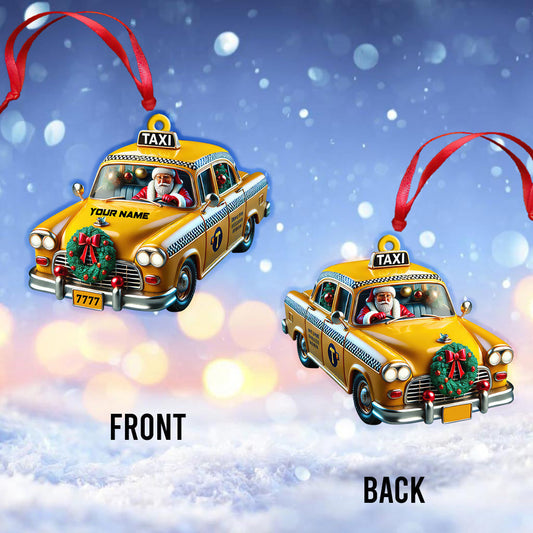 Joycorners Custom Name Taxi Santa Ornament, Santa Christmas Gift 2D Flat LM2211