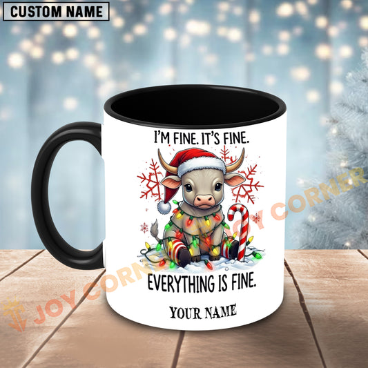 Joycorners White Charolais Cow Christmas Everything Is Fine Custom Name Mug