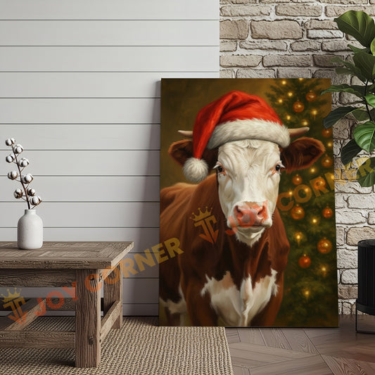 Joycorner Hereford Cow Santa Hat Christmas Tree 3D Wrapped Canvas