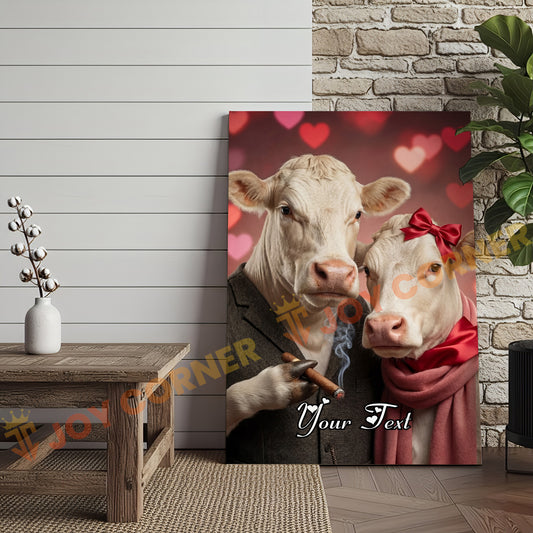 Joycorners Cattle Cow Funny Romantic Charolais  Couple Personalized Name Canvas