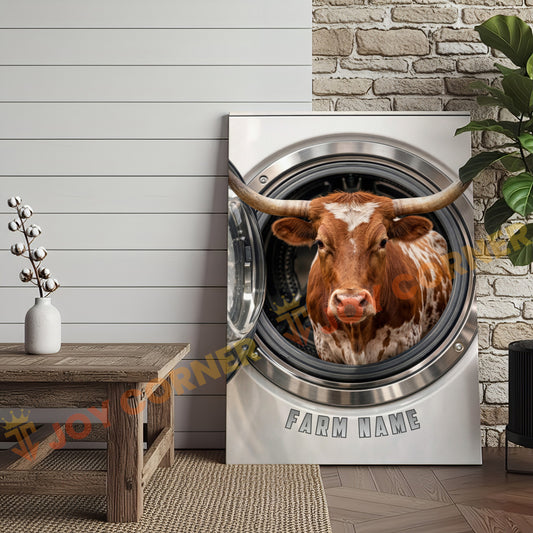 Joycorners Cattle Cow Funny Texas Longhorn In Washing Machine Personalized Name Canvas