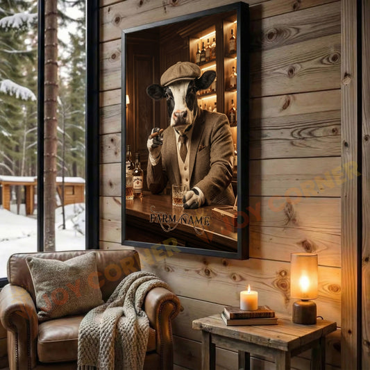 Joycorners Holstein Gentleman Whiskey Bar Vintage Suit Art Personalized Name Wall Art Canvas