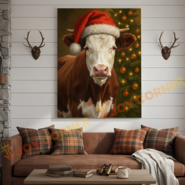 Joycorner Hereford Cow Santa Hat Christmas Tree 3D Wrapped Canvas