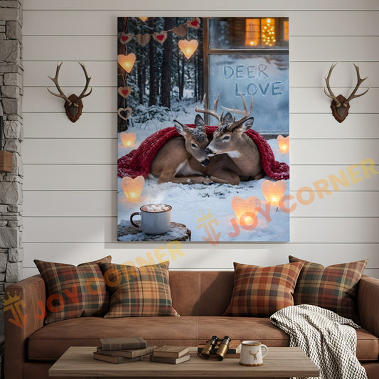 Joycorners Winter Deer Couple Cozy Snow Scene Personalized Name Canvas