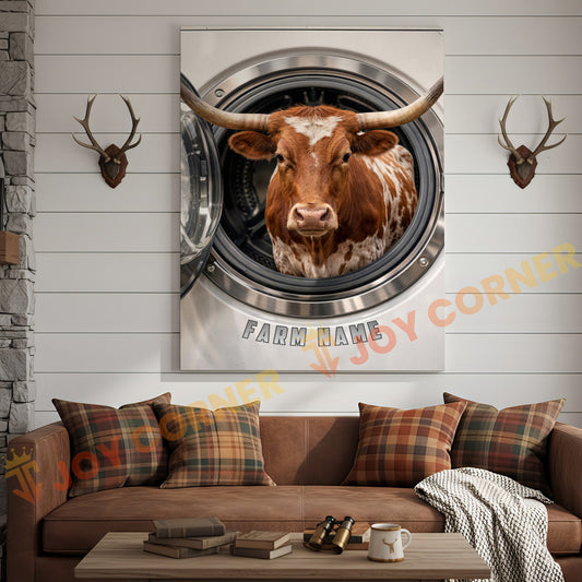 Joycorners Cattle Cow Funny Texas Longhorn In Washing Machine Personalized Name Canvas