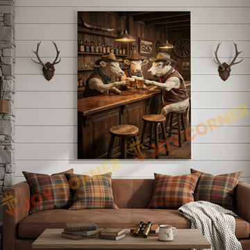 Joycorner Charolais Cow Western Bar Counter Beer Toast Rustic Canvas