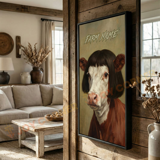 Joycorners Whimsical Hereford Farm Cow Portrait Personalized Name Canvas