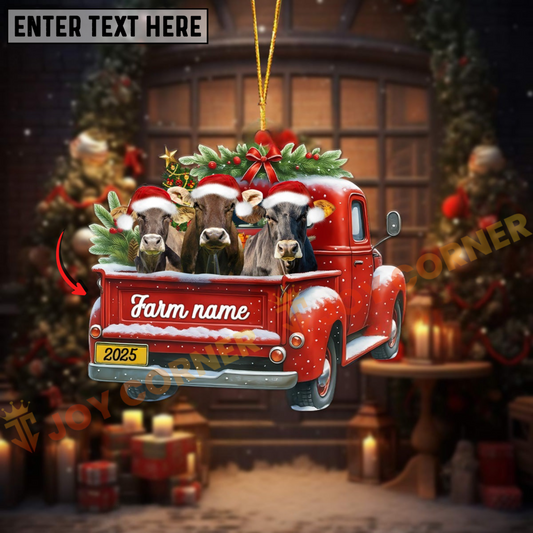 Joycorners Personalized Brown Swiss Christmas Farm Truck Custom Shape Acrylic Ornament